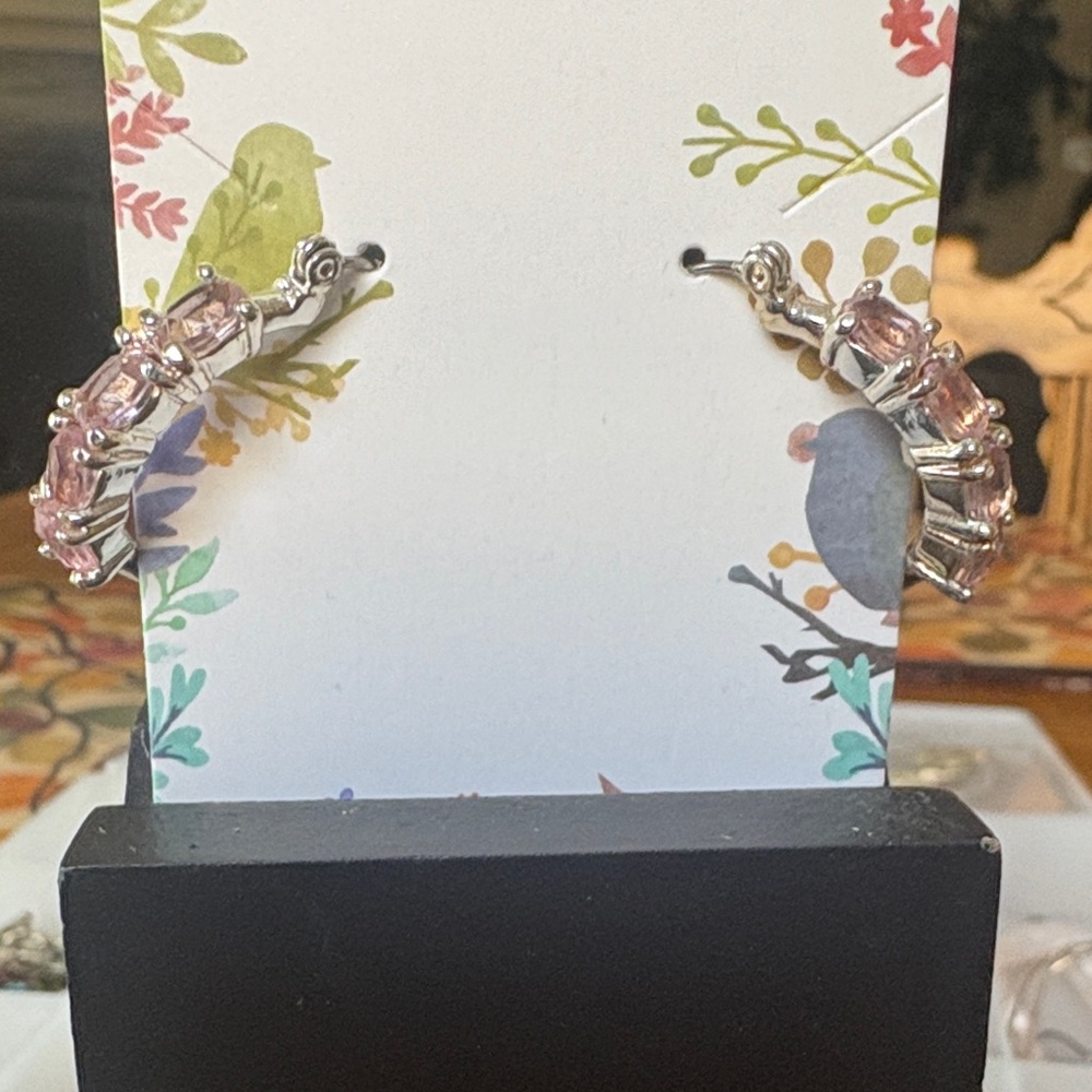 Avon Silver and Pink Crystal Earrings